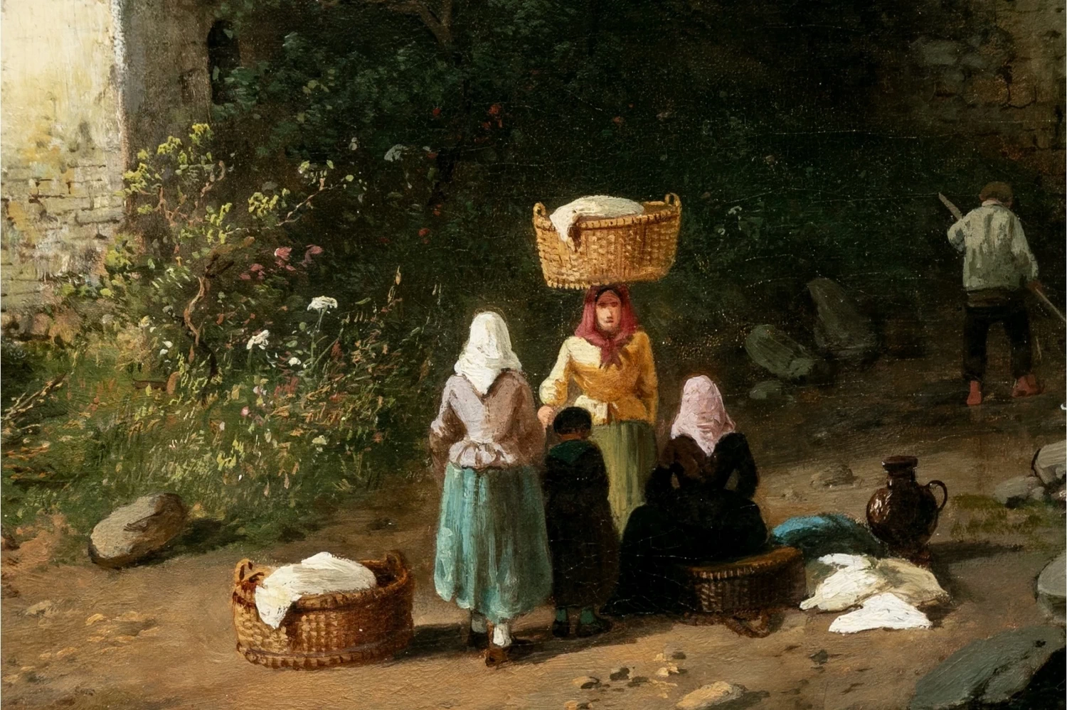 Charles Leickert - Paesaggio con lavandaie, dettaglio 1